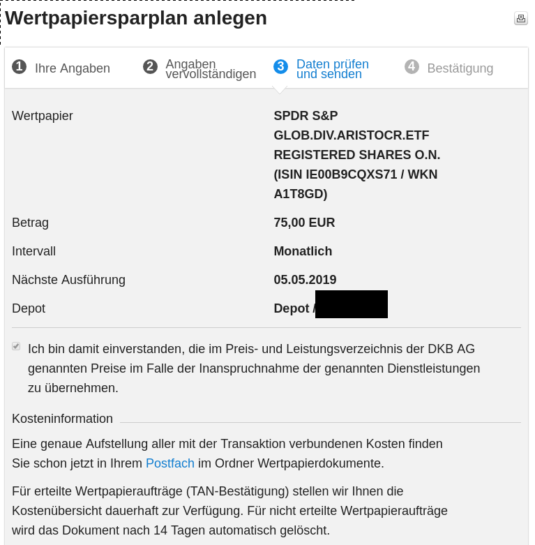 DKB Wertpapiersparplan Abschluss Übersicht